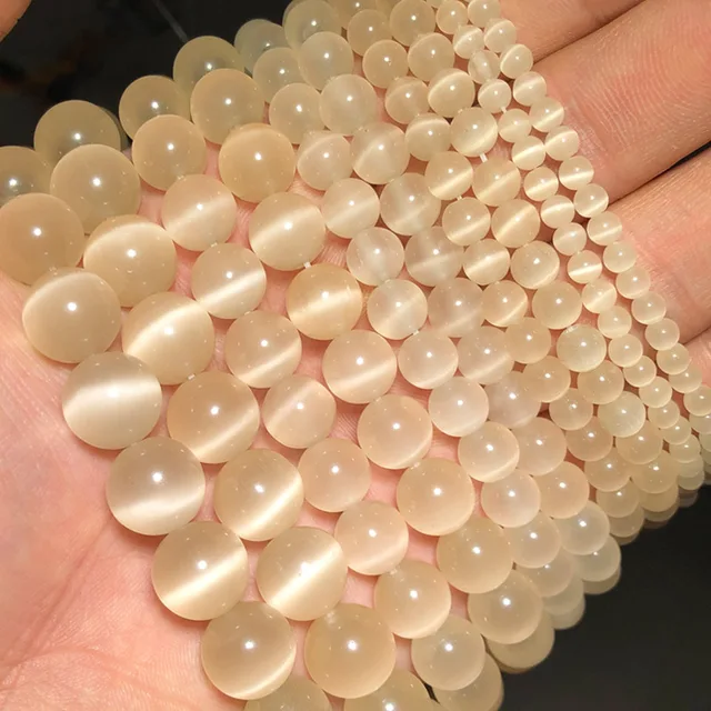 JHNBY Mixed Colors Cat's Eye opal Natural Stone 4/6/8/10/12MM Spacer glass Loose beads for Jewelry making DIY bracelets Findings Light champagne