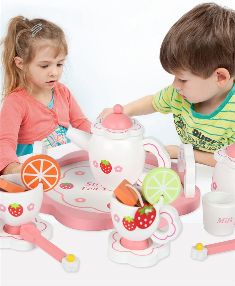 Afternoon Tea Wooden Set Kitchen Baby Girl Toys Wood Kids Pretend Play Early Learning Educational New Year Birthday Gift (14)