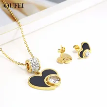 OUFEI corazón negro concha de mar conjunto de pendientes de acero inoxidable joyería encanto conjunto de joyas de collar accesorios de verano envío gratis(China)