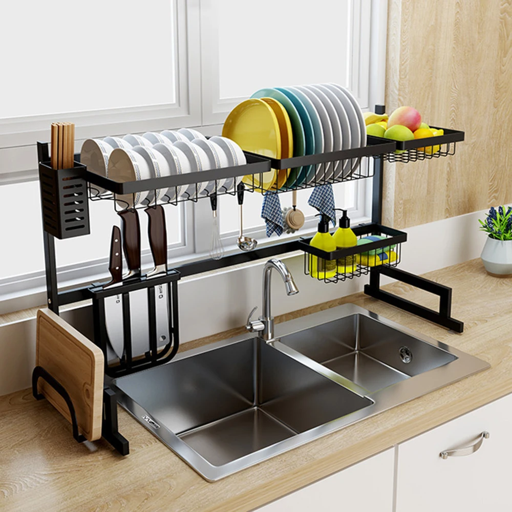 

Kitchen Sink Rack Dish Rack Stainless Steel Sink Drain Rack Drying Storage Holder 2 Layer Kitchen Dish Shelf Organizer