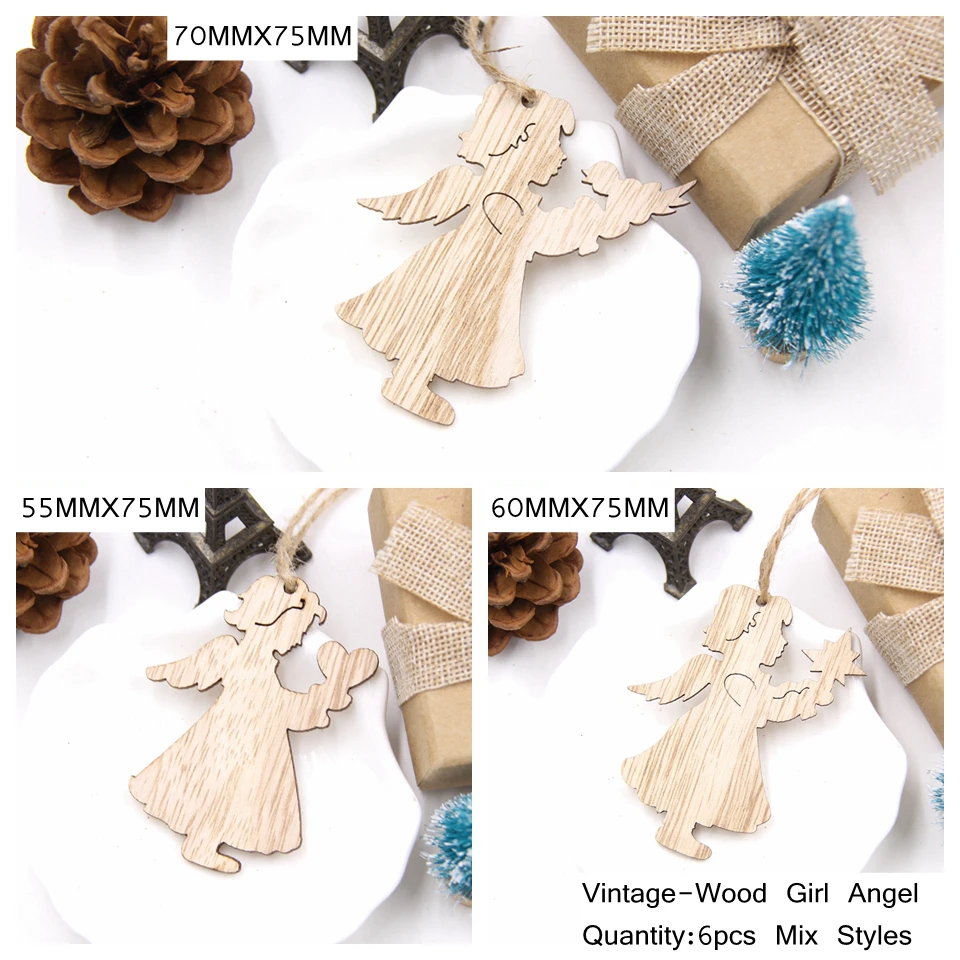 6PCS-Mix Girl-Angel 6 шт европейские винтажные рождественские деревянные подвесные украшения для рождественской елки висячие украшения DIY Деревянные ленты для свадебных и рождественских украшений - Цвет: 6PCS-Mix Girl-Angel