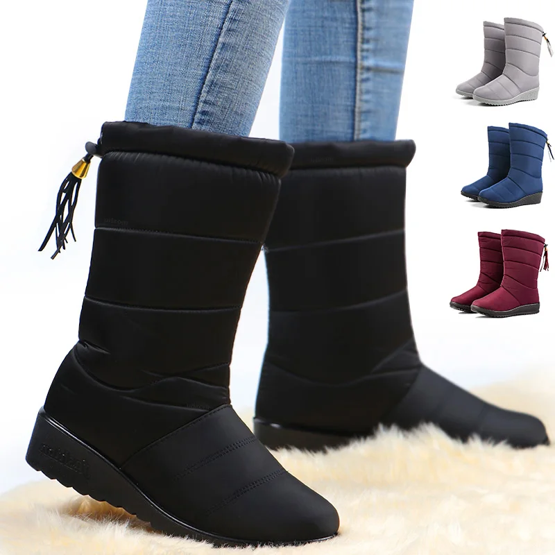 Waterproof Winter Snow Boots Women Ankle Boots Fur Plush Down Shoes Tassel Black Women Booties Fashion Botas Mujer Invierno 2020