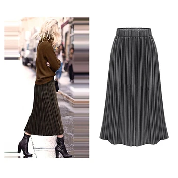 

Fashion gold velvet women skirt 2019 spring and autumn PLUS SIZE（L-5XL）women's high waist casual pleated office lady skirt K201