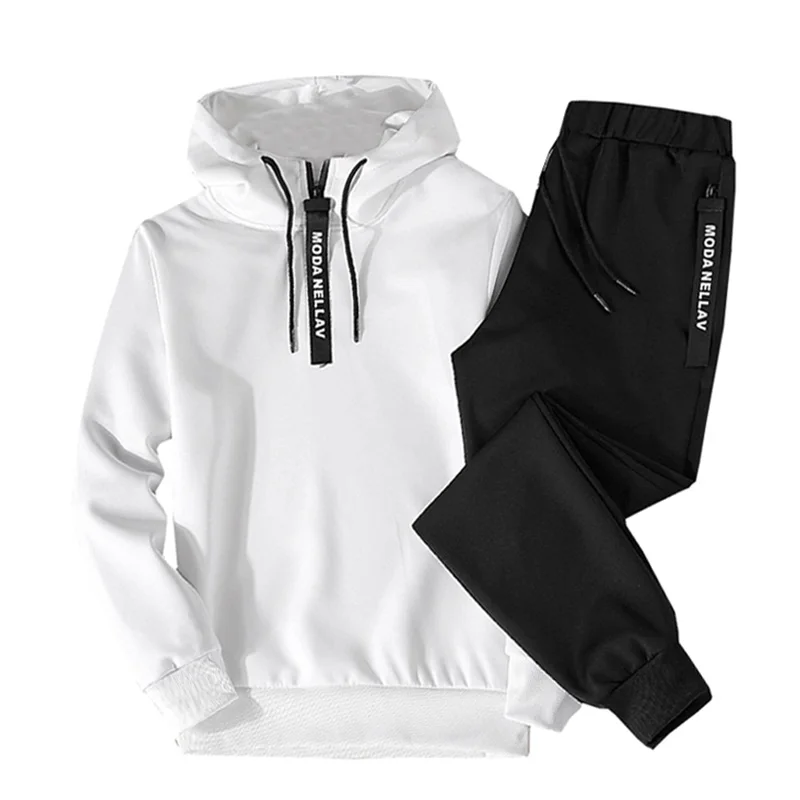 Patchwork Men's Sportswear Sets 2019 Autumn Winter Hooded Thick Male Casual Tracksuit Men 2 Piece Sweatshirt + Sweatpants Set | Мужская
