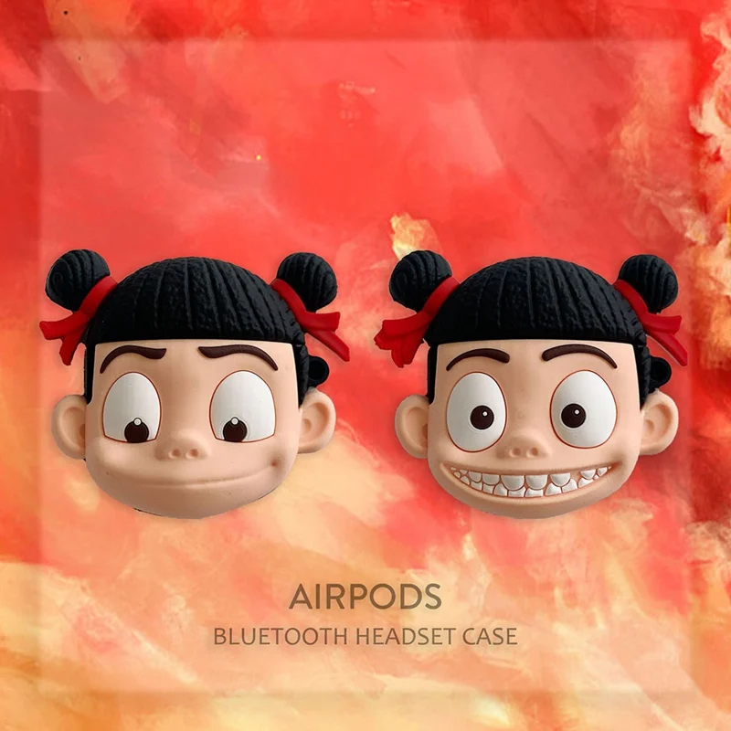 

3D Cute Earphone Case For Airpods 2 Case Anime Nezha Silicone Boys Headphone Protector Cover For Apple Air Pods ForEarphoneCase