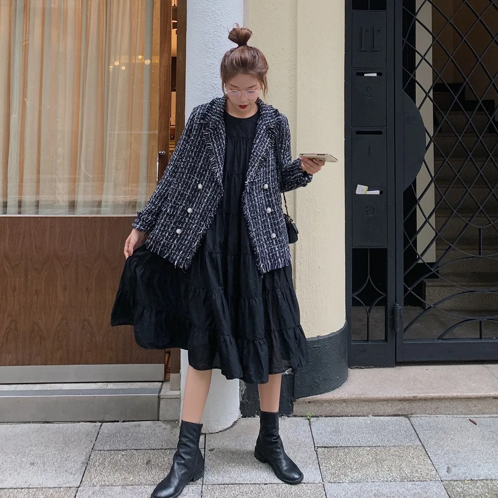 

Photo Shoot 2019 Autumn New Style Fashionable CHIC WOMEN'S Dress Retro Graceful Tassels Pattern Weaving Small Suit Coat