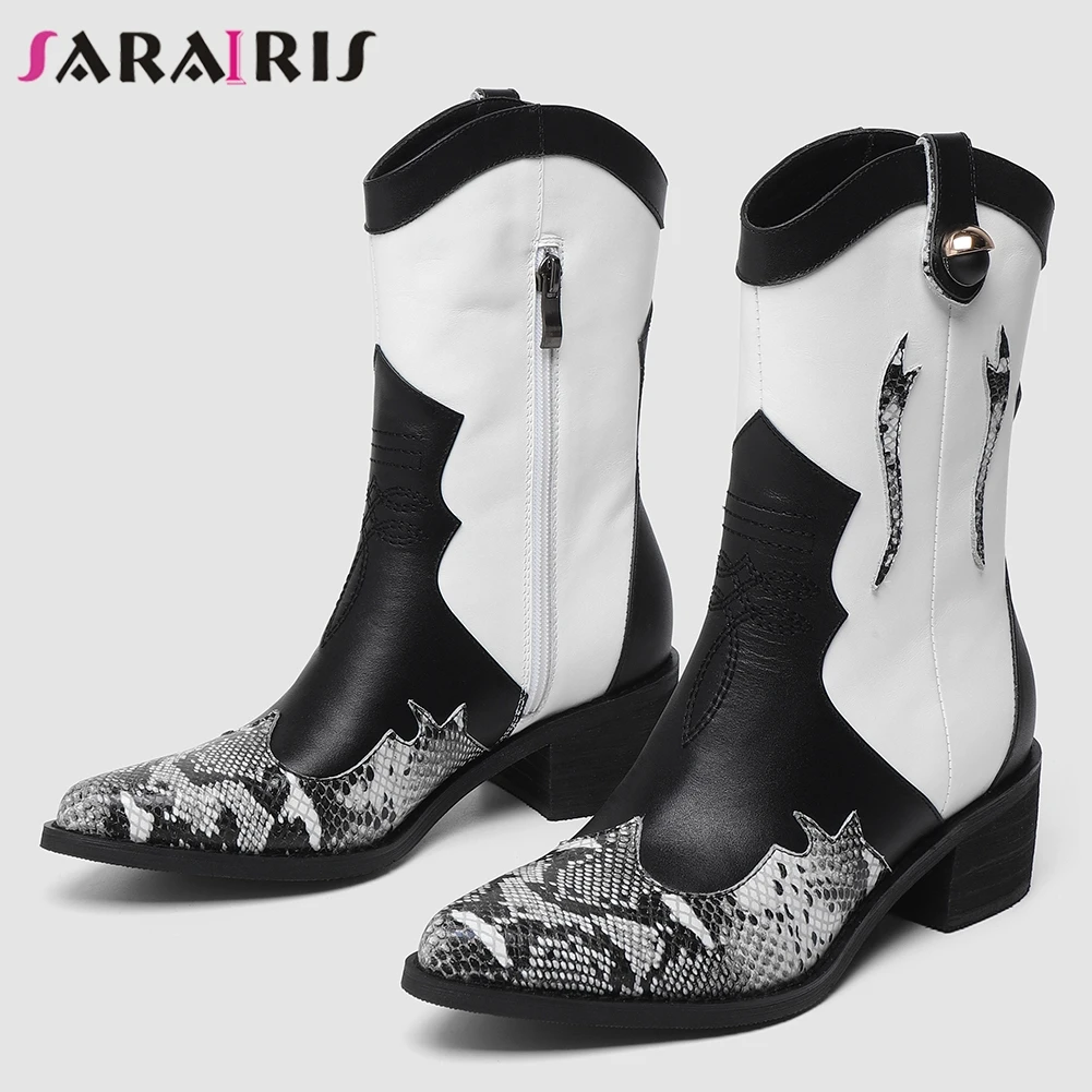 SARAIRIS/Новые фирменные дизайнерские ботинки женские ковбойские из натуральной