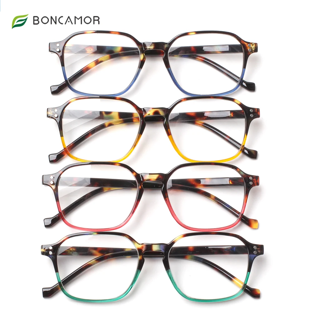 

Boncamor Reading Glasses Spring Hinged Rectangular Frame Men and Women Prebyopia Optical Eyeglasses Diopter +1.0+2.0+5.0+6.0