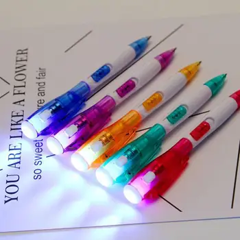 

Led Light Student Pen Ball Point Random Color Stationary Ballpen Kids Toy Office School Laser Multi-Function Flashlight