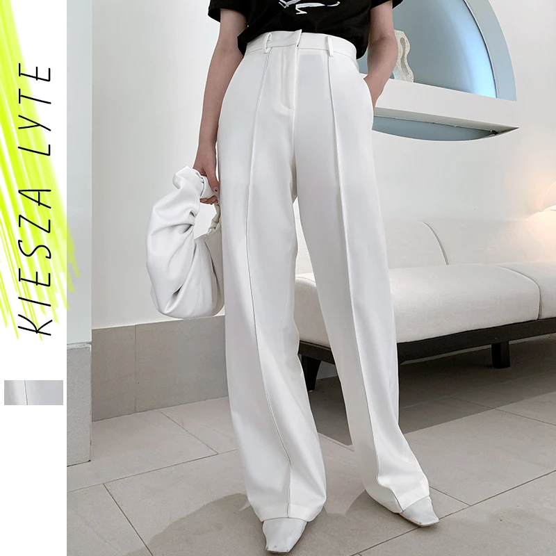 Pantalon D Ete Blanc Et Noir Pour Femmes 2020 Pantalon Droit Classique Taille Haute Tenue De Travail Aliexpress