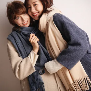 

Scarf female autumn and winter British style versatile dual-use double-sided solid color shawl long thick warm scarf