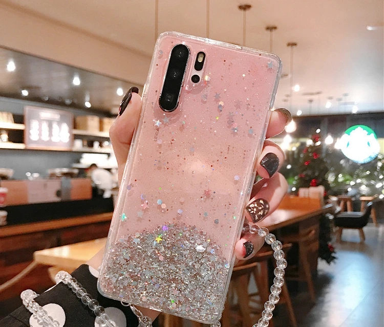 

Cases For OPPO A9 A5 2020 A11X F11 Realme 5 3 Pro XT Q C2 X A9x Reno 2 Glitter Sequin Silver Foil Clear Cover Star Sparkle Coque