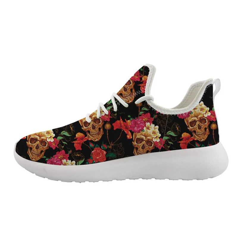 Woman Flats Shoes New Summer Beautiful Skull Floral Pattern Air Mesh Knitting Sneakers Comfortable/Lightweigt Running Shoes Lady