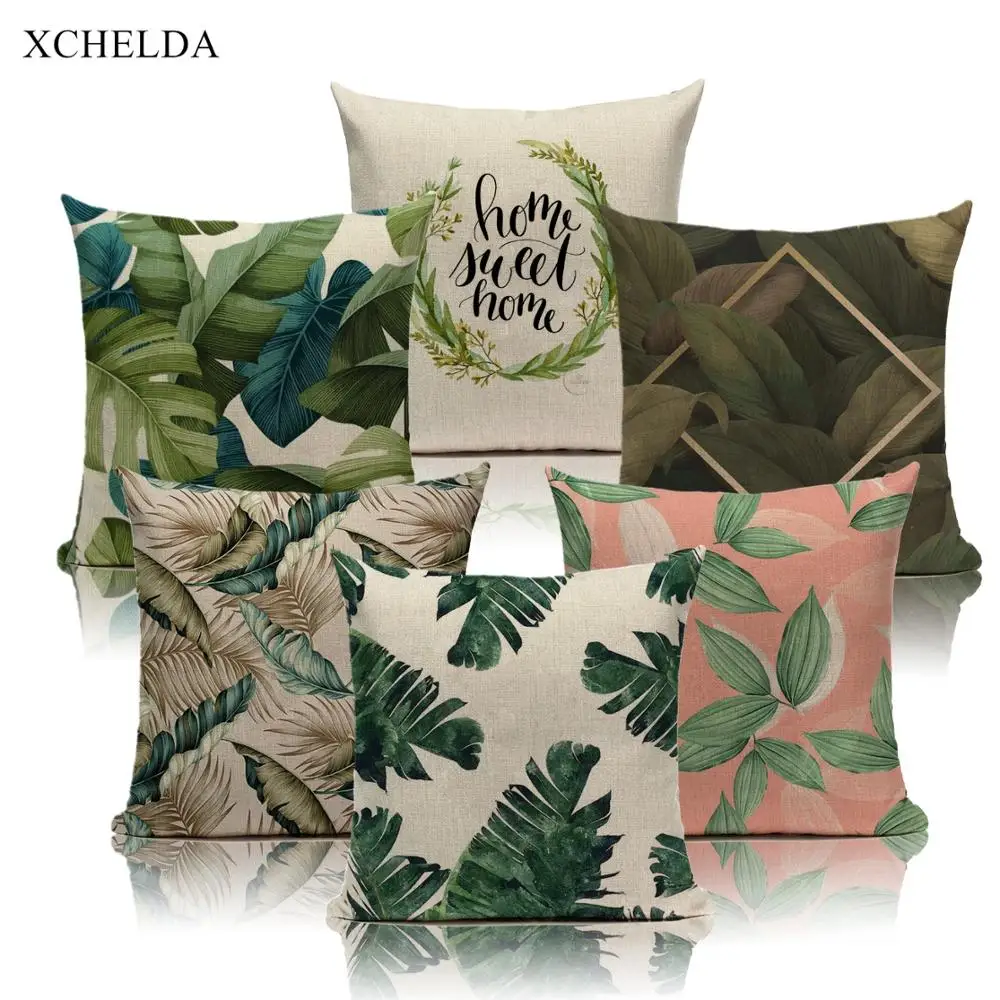 

Cushion Cover Decorative Tropical Botanic Leaves Pillow Case 45*45 Scandinavian Style Linen Pillowcase for Car Seat Home Sofa