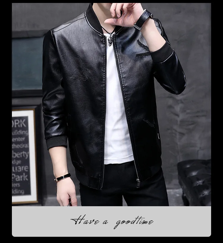Locomotive Leather Coat Men's Spring And Autumn New Style Korean-style Slim Fit Hong Kong Style Youth Thin Coat Casual Black And