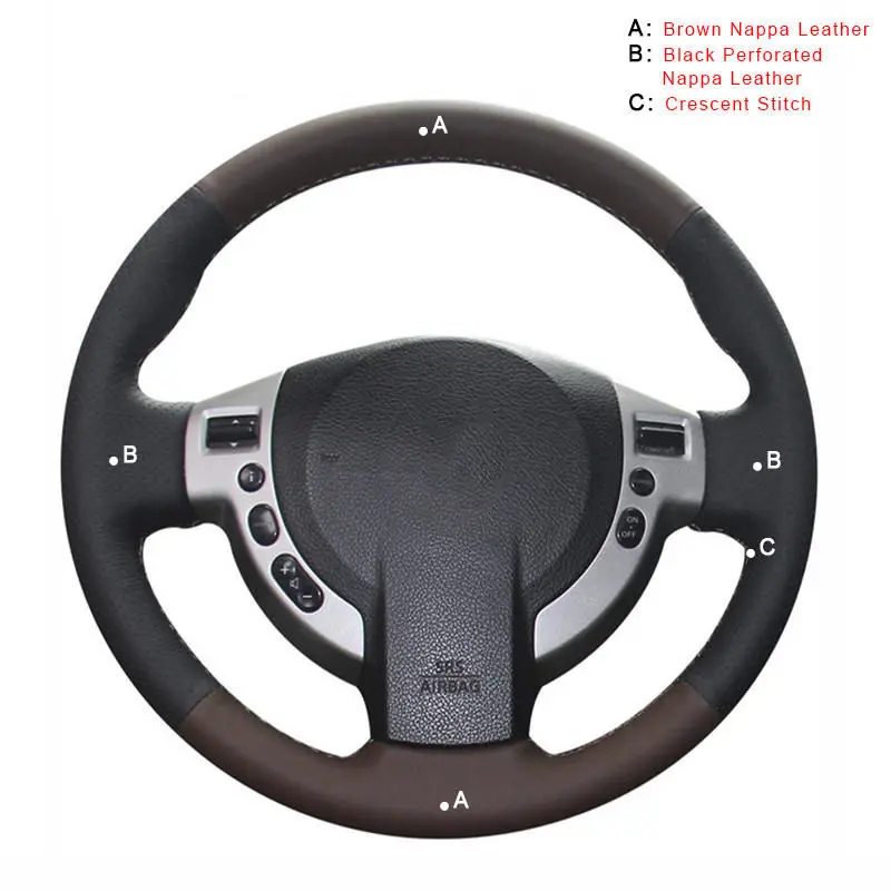 Авто оплетка на крышке рулевого колеса для Nissan Qashqai 2007-2013 Rogue 2008-2013 X-Trail 2008-2013 NV200 оплетка автомобиля - Название цвета: Top Layer Leather