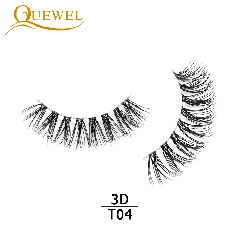3D-T04 Quewel норковые накладные ресницы 3D невидимые тонкие Ленточные ресницы прозрачные Ленточные ресницы многоразовые длинные толстые Популярная Косметика Инструмент - Цвет: 3D-T04