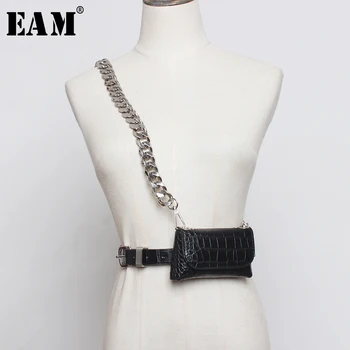 

[EAM] Pu Leather Bukle Chain Split Min-bag Long Wide Belt Personality Women New Fashion Tide All-match Spring 2020 1N845