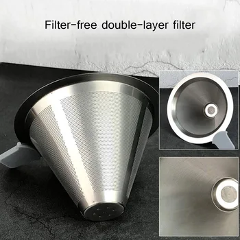 

Pour Over Coffee Maker Double Filter Adjustable Pour Over Coffee Stand Stainless Steel Freestanding Drip Cone Brewer and Stand H