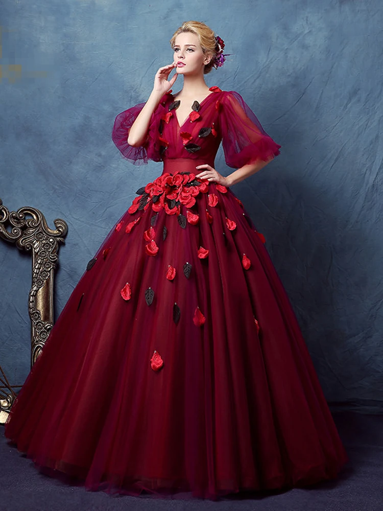 Это Yiya свадебное платье v-образным вырезом фонарь рукав вишневые Свадебные платья Элегантные цветы плюс размер длинный халат De Mariee CH058