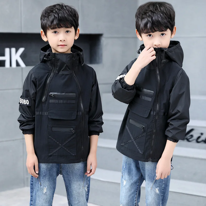 

2019 New Style Autumn BOY'S Double Zipper Jacket CHILDREN'S Hooded Jacket Childrenswear Big Virgin Boy Spring And Autumn Fashion