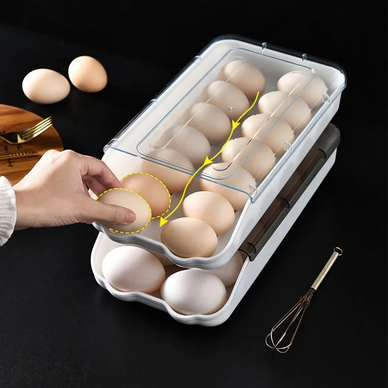 

Egg Storage Box Rolling DrawerType Refrigerator FreshKeeping Kitchen Automatic rolling Compartment Holder