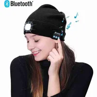 Winter Knitted Beanie Hat with Light Earphone Bluetooth Led Light Luminous Outdoor Mountaineering Handfree Music Headphone