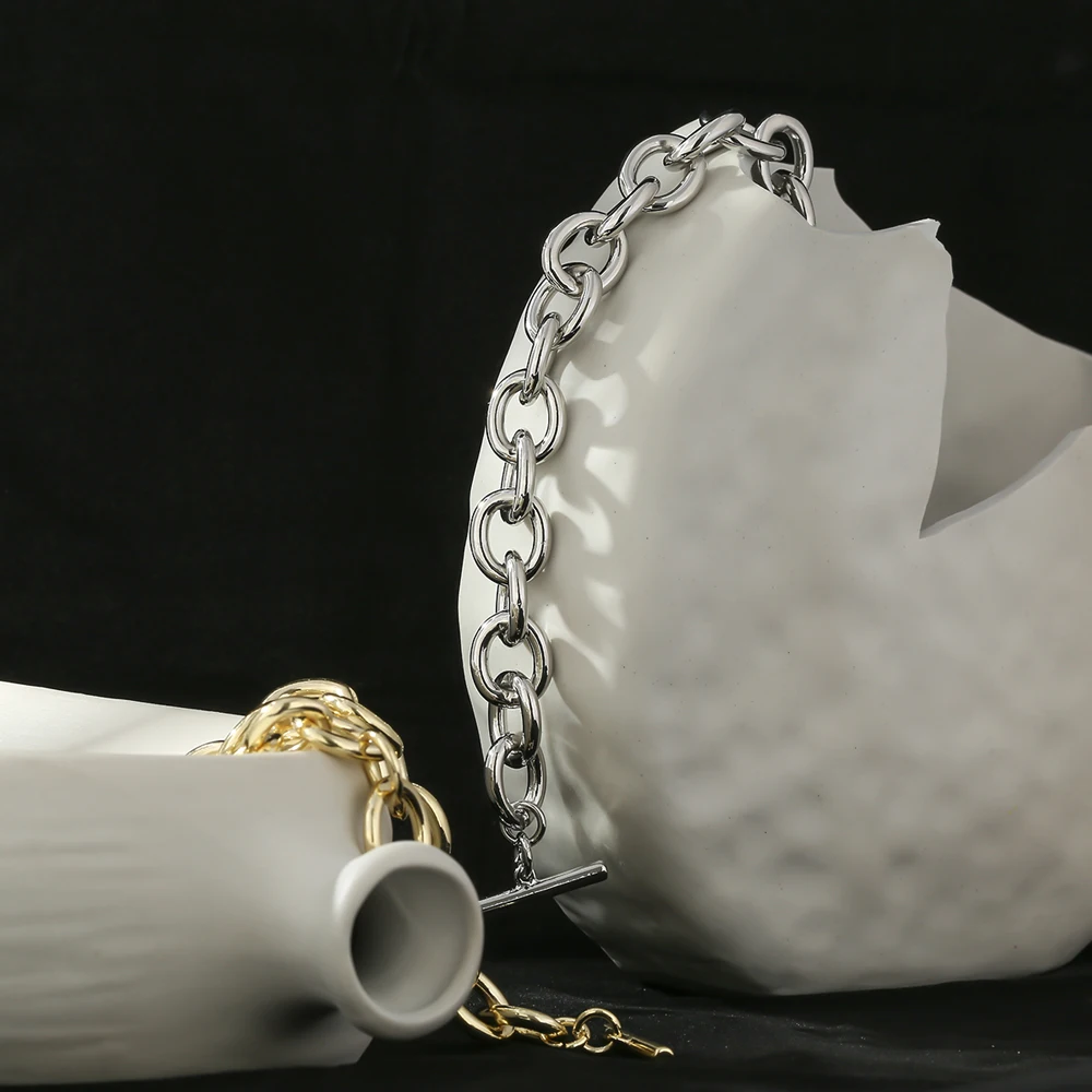 Яркий браслет Yhpup из тяжелых металлических звеньев Простой цинкового сплава