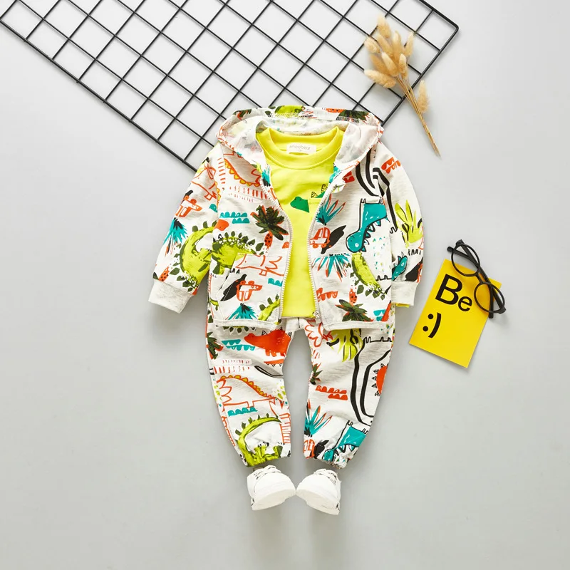 

18 New Style Spring And Autumn Casual Version 0-4 Years Old Baby Cartoon Covered with Dinosaur Three Pieces CHILDREN'S Suit Fash