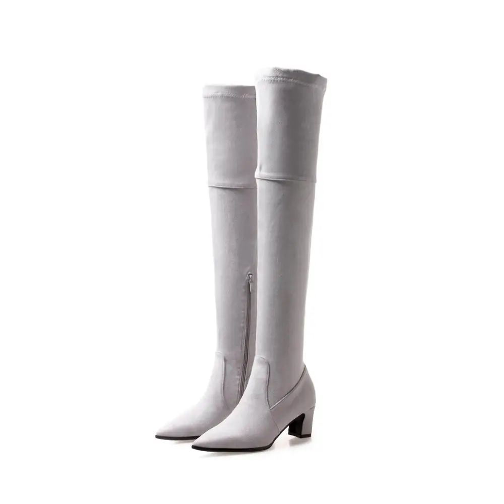 Г. Женские Сапоги выше колена модная универсальная зимняя обувь с острым носком Элегантные Универсальные женские сапоги Размер 32-43 - Цвет: gray
