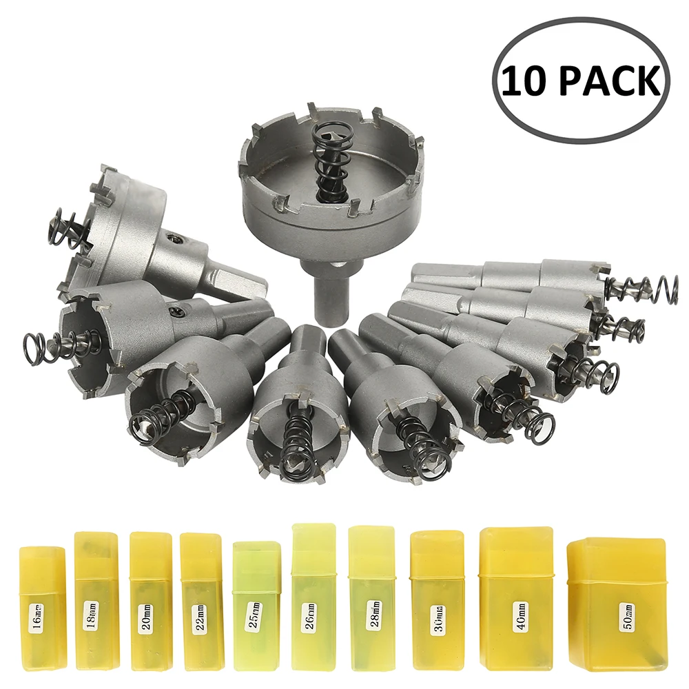 

10PCS 16-50mm HCS Hole Saw Drill Bit Alloy Carbide Cobalt Steel Cutter Stainless Steel Plate Iron Metal Cutting Kit