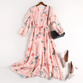 

New Style Chubby Sister Mm Waist Hugging Slimming Early Autumn 2020 New Style Large Size Dress Chiffon Dress