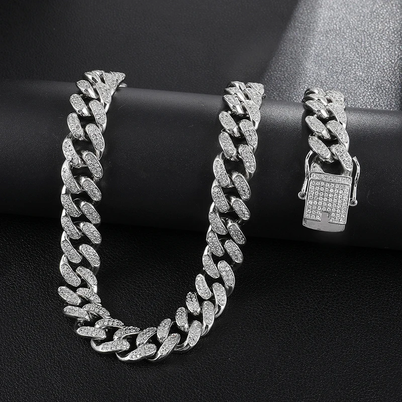 Hip Hop 12MM Full Iced Out AAA Zirconia Copper CZ Cuban Link Chain Necklace For Men Rapper Jewelry Gold Silver Color