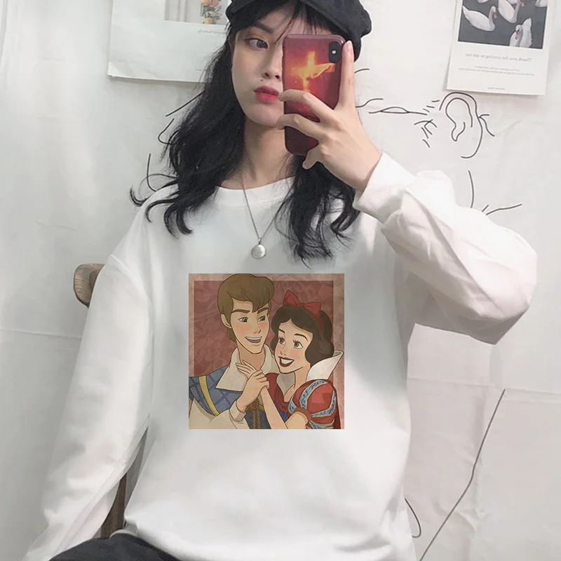 

Prince and Princess Korean version of Ulzzang new fun cute print women's casual loose 0 collar long sleeve white sweatshirt