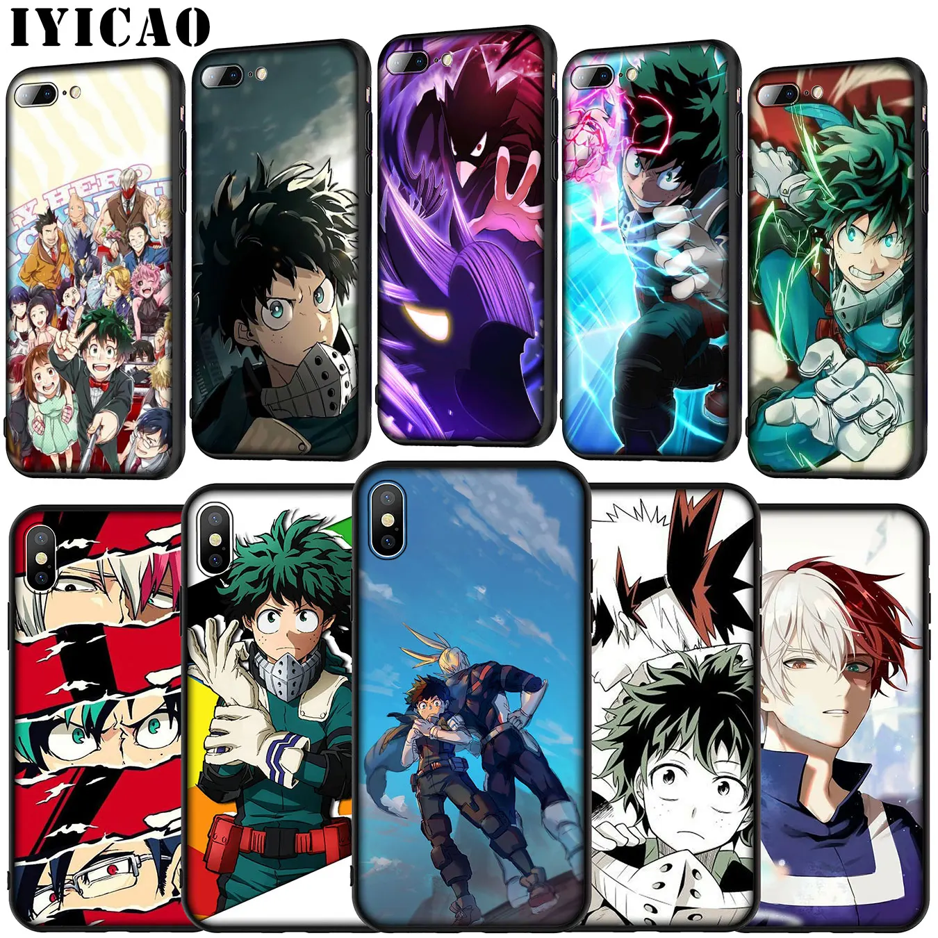 

IYICAO My Hero Academy Anime Soft Silicone Cover Case for iPhone 11 Pro XR X XS Max 6 6S 7 8 Plus 5 5S SE Black TPU Phone Case