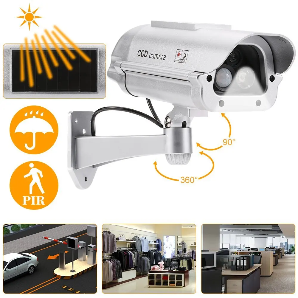 

Solar Powered Security Dummy Camera With Flashlight Human Sensor Waterproof Fake Surveillance Simulation Camera