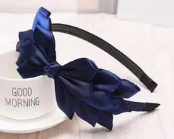 Vintage Korean Red Bow Hairband for Women - Elegant Wedding or Everyday Accessory (Navy Blue)