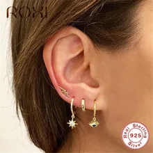 ROXI 925 пробы серебряные серьги корейские мини циркониевые серьги-гвоздики с подвеской для женщин Женские Висячие круглые серьги