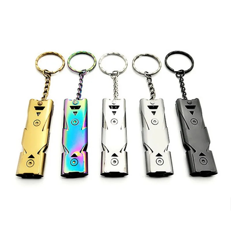 2 Pc Stainless Steel 150 DB High-frequency Emergency Survival Whistle Keychain 