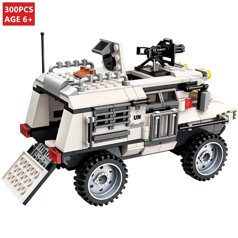 

300Pcs Military Building Blocks Stacking Toy Armored Vehicle Weapon Minigun UN Force Car LegoINGLs Playmobil Bricks Kids Toys