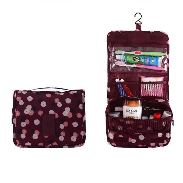 Hook Makeup Bags Women Travel Cosmetic Wash Pouch Waterproof Toiletries Storage Bag Ladies Neceser Make Up Organizer Beauty Bag Burgundy flower