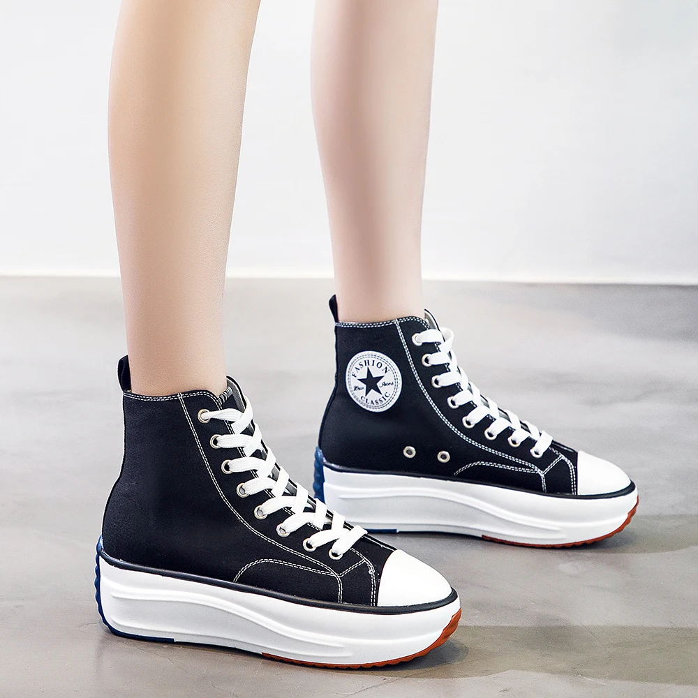 U-DOUBLE-zapatos de lona vulcanizados de plataforma para mujer, Zapatillas altas a la moda, de talla grande 43, para primavera