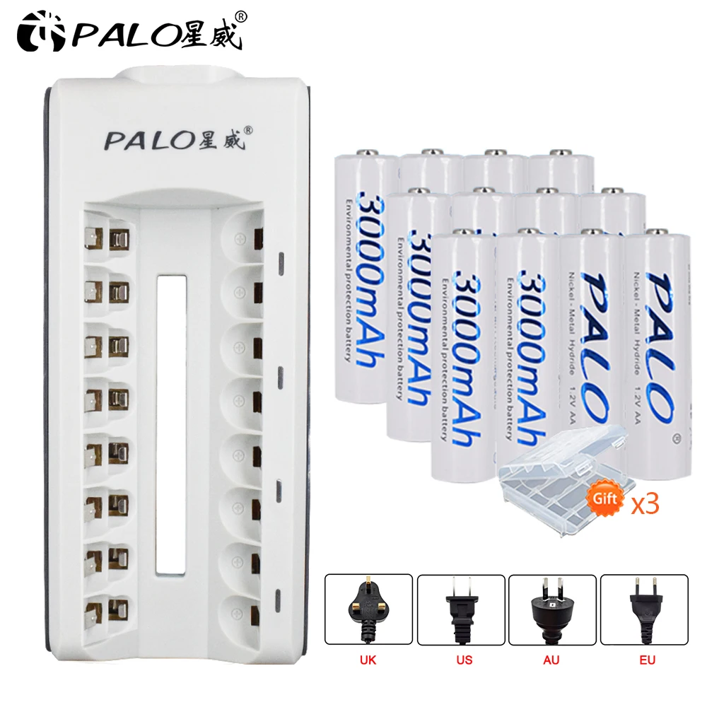 PALO 8 slots LED display smart AA AAA battery charger for AA/AAA nimh nicd battery+12pcs Ni-MH AA rechargeable batteries 1.2V PALO 8 slots LED display smart AA AAA battery charger for AA/AAA nimh nicd battery+12pcs Ni-MH AA rechargeable batteries 1.2V