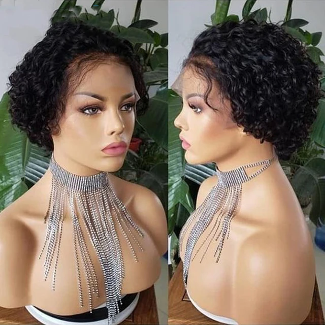 Sapphire Human Hair Wigs Bob Wig 13*4 Short Bob Lace Wigs For Women Natural Color Pixie Cut Kinky Curly Brazilian Lace Front Wig 4