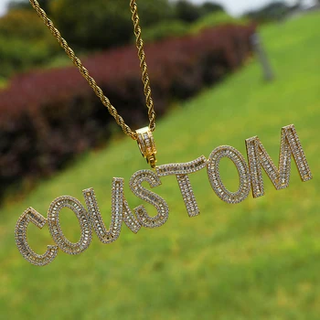 

Hip Hop Custom Name Letters Cubic Zircon Bling Baguette Letters Iced Out Chain Pendants & Necklaces For Men Jewelry