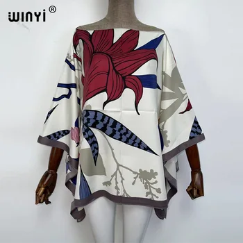 WINYI New Printed Middle East 2021 Bohemian summer Beach top clothes Batwing Sleeve abaya twill top dresses for women WINYI 1