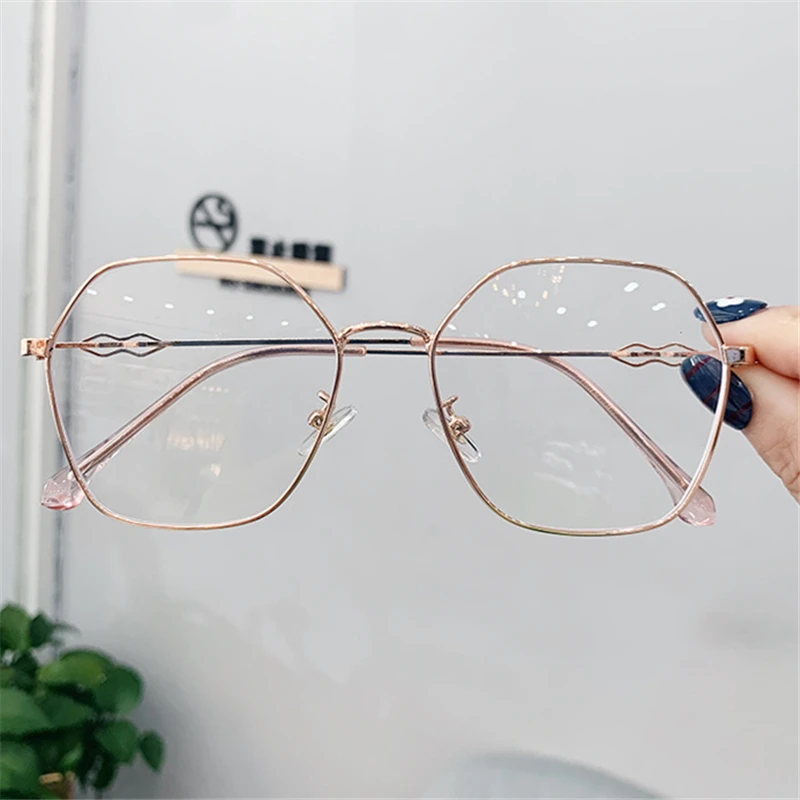 rosegold YOOSKE ретро металлические оправы для очков для женщин полигон прозрачные линзы близорукость прозрачная оправа для очков - Цвет оправы: rosegold