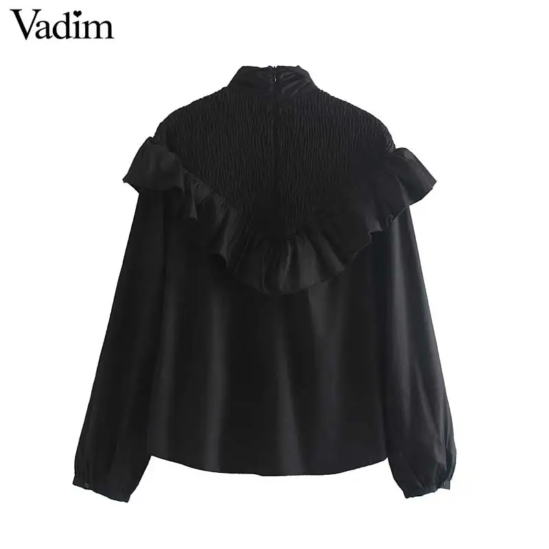 Vadim женский шикарный галстук-бабочка черная блузка на молнии сзади оборки с длинным рукавом офисная одежда женская рубашка нерегулярный Топ blusas LB425