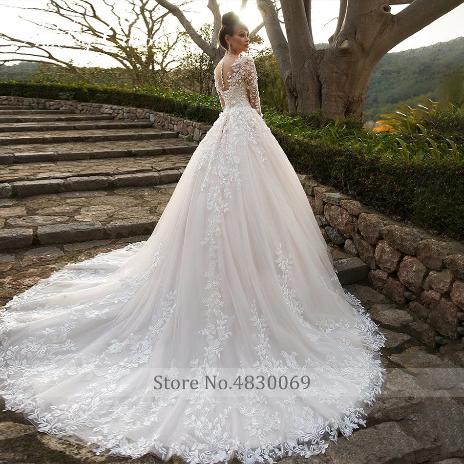 Ashley Carol сексуальное свадебное платье принцессы с длинным рукавом роскошное Часовня Поезд романтическое платье невесты Аппликации Свадебные платья