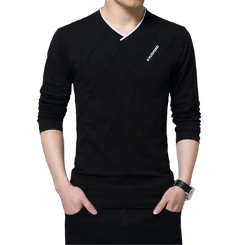 

New Mens Tshirt Fashion Slim Long Sleeve V Neck Fitness White Tops Homme Tshirt Boyfriend Gift Harajuku Casual Streetwear Black